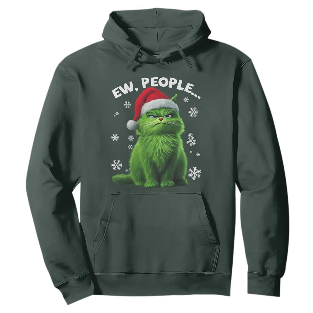 Funny Christmas Cat Hoodie Ew People Xmas Gag Gift TS10 Dark Forest Green Print Your Wear