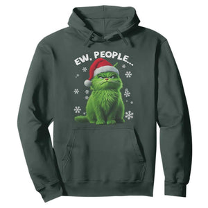 Funny Christmas Cat Hoodie Ew People Xmas Gag Gift TS10 Dark Forest Green Print Your Wear