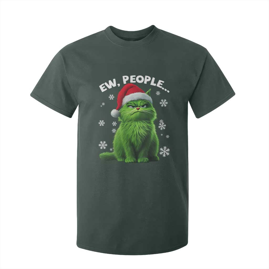 Funny Christmas Cat T Shirt For Kid Ew People Xmas Gag Gift TS10 Dark Forest Green Print Your Wear