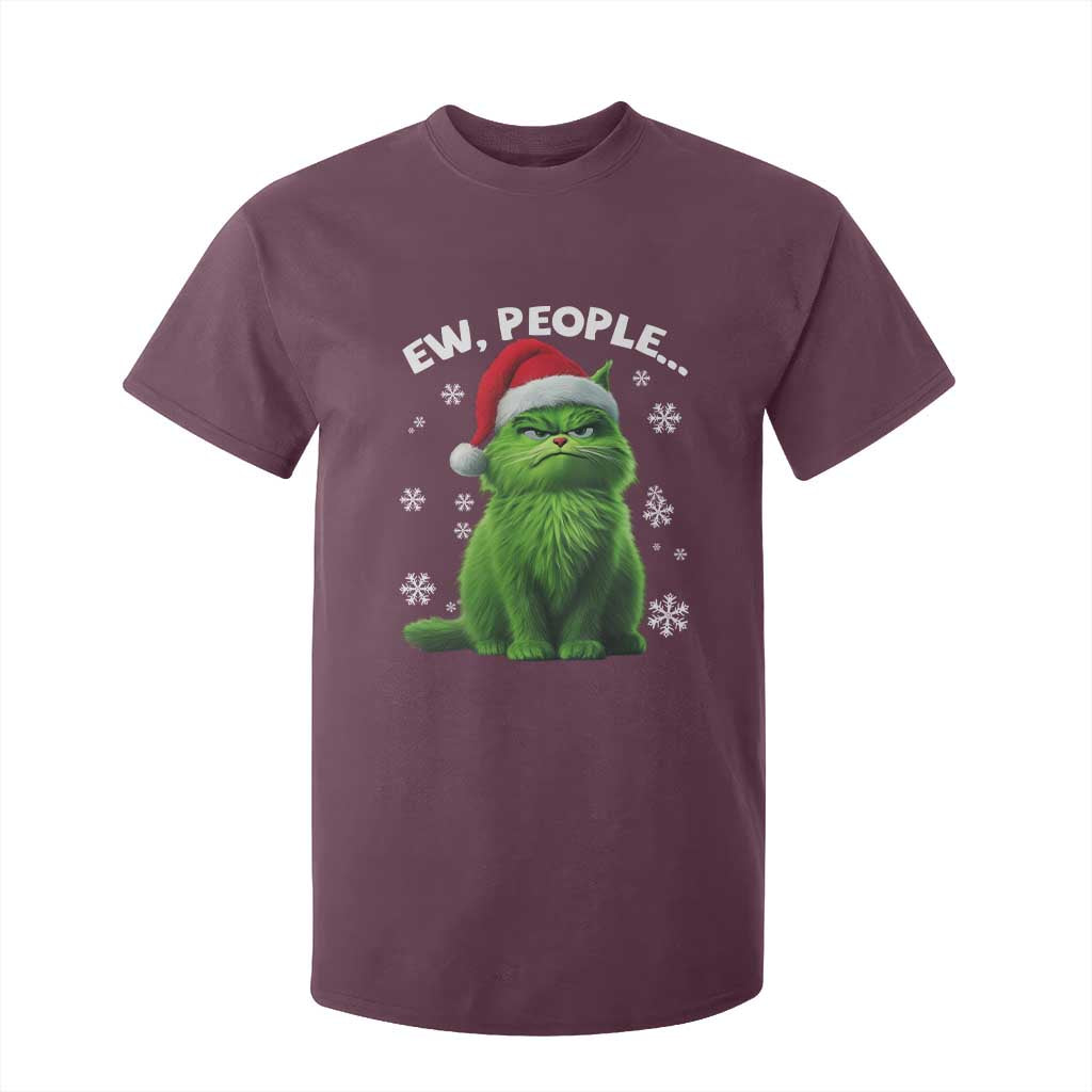 Funny Christmas Cat T Shirt For Kid Ew People Xmas Gag Gift TS10 Maroon Print Your Wear