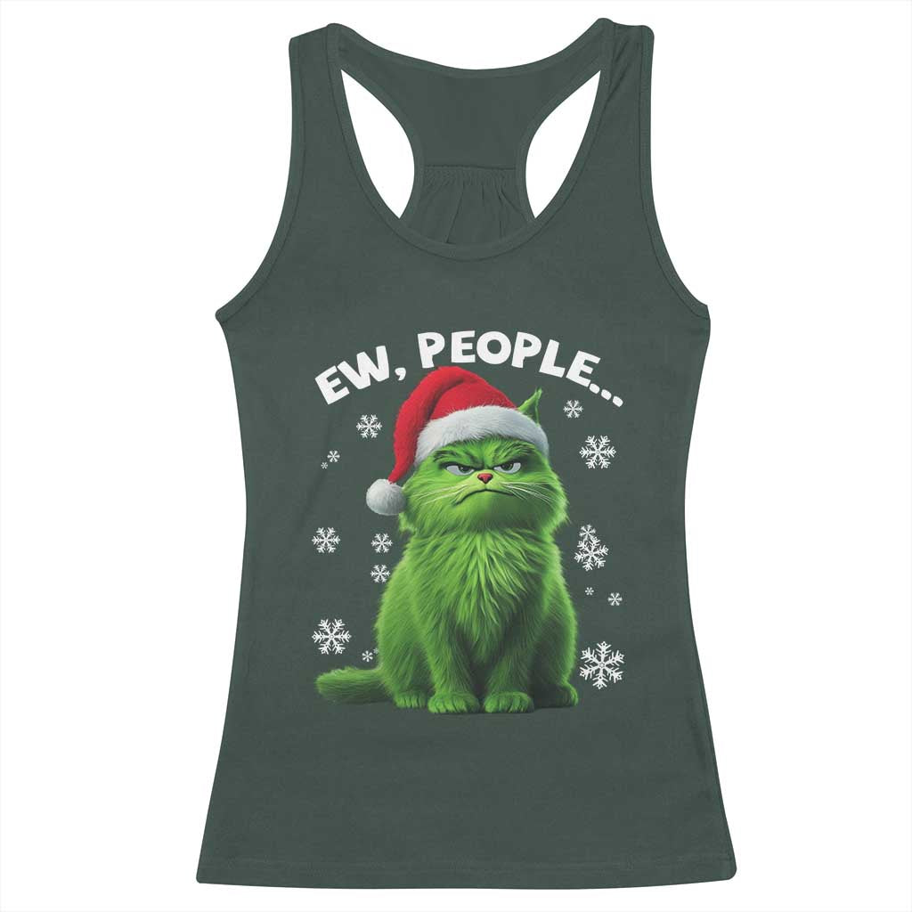 Funny Christmas Cat Racerback Tank Top Ew People Xmas Gag Gift TS10 Dark Forest Green Print Your Wear