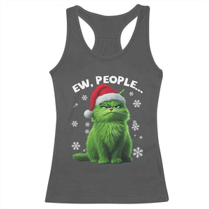 Funny Christmas Cat Racerback Tank Top Ew People Xmas Gag Gift TS10 Dark Heather Print Your Wear