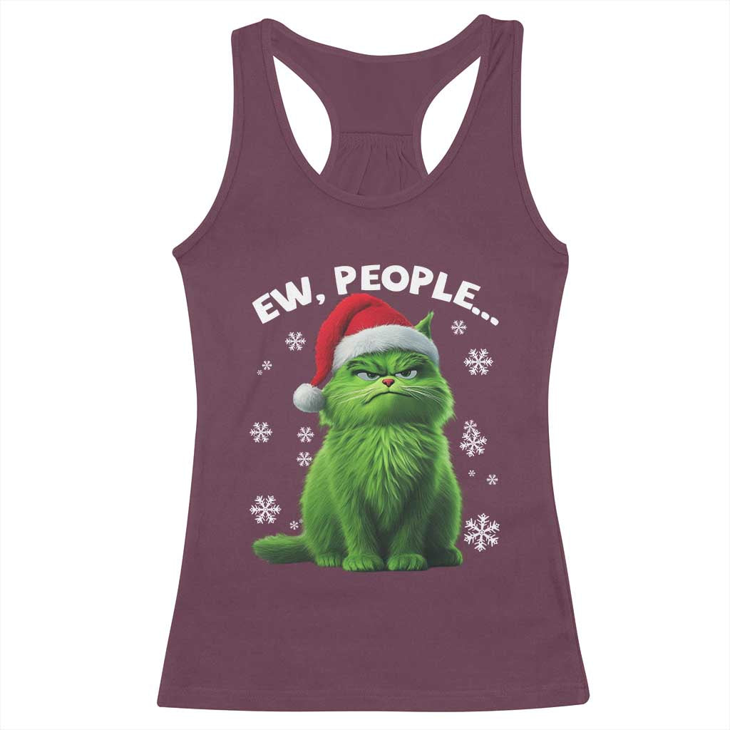 Funny Christmas Cat Racerback Tank Top Ew People Xmas Gag Gift TS10 Maroon Print Your Wear
