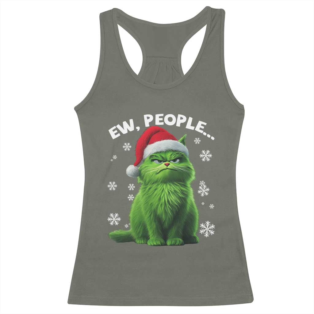 Funny Christmas Cat Racerback Tank Top Ew People Xmas Gag Gift TS10 Military Green Print Your Wear
