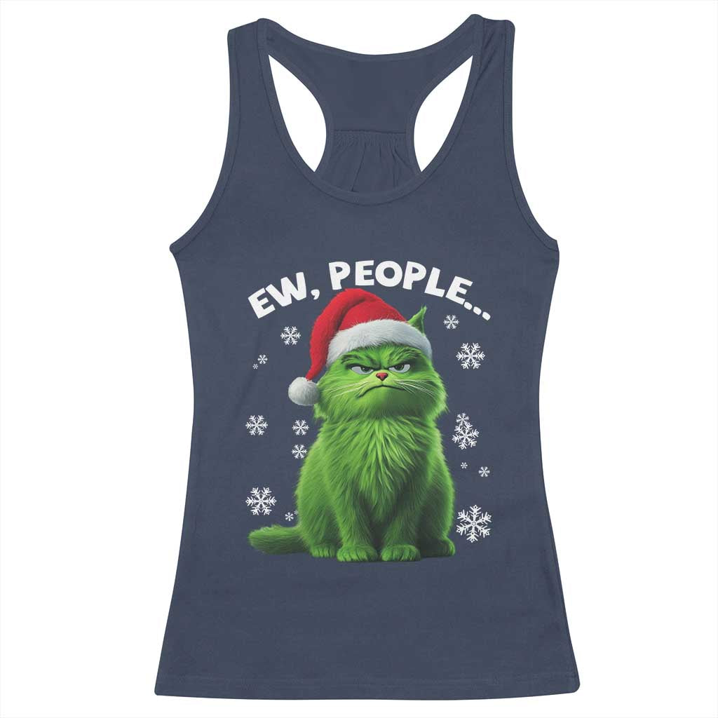 Funny Christmas Cat Racerback Tank Top Ew People Xmas Gag Gift TS10 Navy Print Your Wear