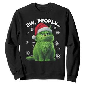 Funny Christmas Cat Sweatshirt Ew People Xmas Gag Gift TS10 Black Print Your Wear
