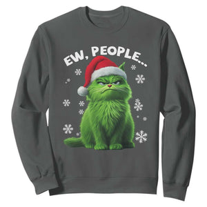 Funny Christmas Cat Sweatshirt Ew People Xmas Gag Gift TS10 Dark Heather Print Your Wear