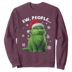 Funny Christmas Cat Sweatshirt Ew People Xmas Gag Gift TS10 Maroon Print Your Wear