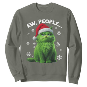 Funny Christmas Cat Sweatshirt Ew People Xmas Gag Gift TS10 Military Green Print Your Wear
