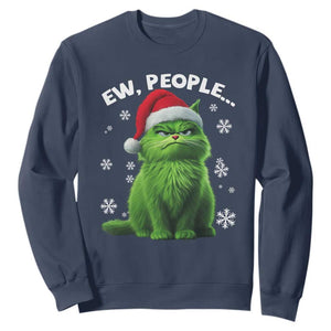 Funny Christmas Cat Sweatshirt Ew People Xmas Gag Gift TS10 Navy Print Your Wear