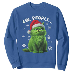 Funny Christmas Cat Sweatshirt Ew People Xmas Gag Gift TS10 Royal Blue Print Your Wear