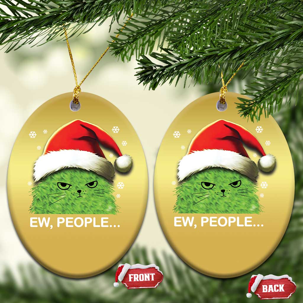 Cute Xmas Cat Christmas Ornament Funny Ew People Meowy Kitten Lovers TS10 Oval Gold Print Your Wear