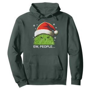 Christmas Cat Hoodie Ew People Meowy Kitten Lovers TS10 Dark Forest Green Print Your Wear