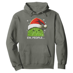 Christmas Cat Hoodie Ew People Meowy Kitten Lovers TS10 Military Green Print Your Wear