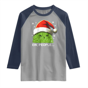 Christmas Cat Raglan Shirt Ew People Meowy Kitten Lovers TS10 Sport Gray Navy Print Your Wear