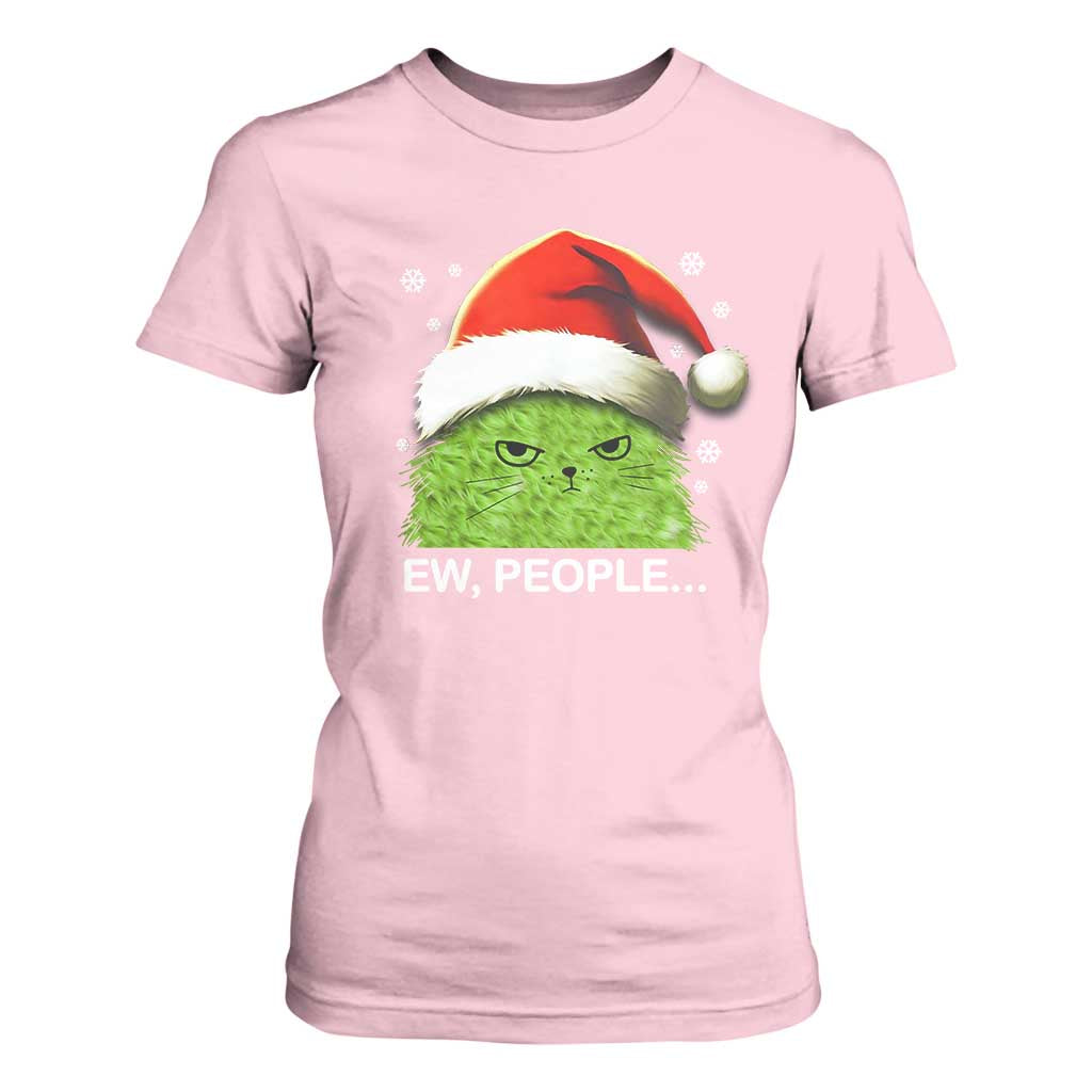 Christmas Cat T Shirt For Women Ew People Meowy Kitten Lovers TS10 Light Pink Print Your Wear