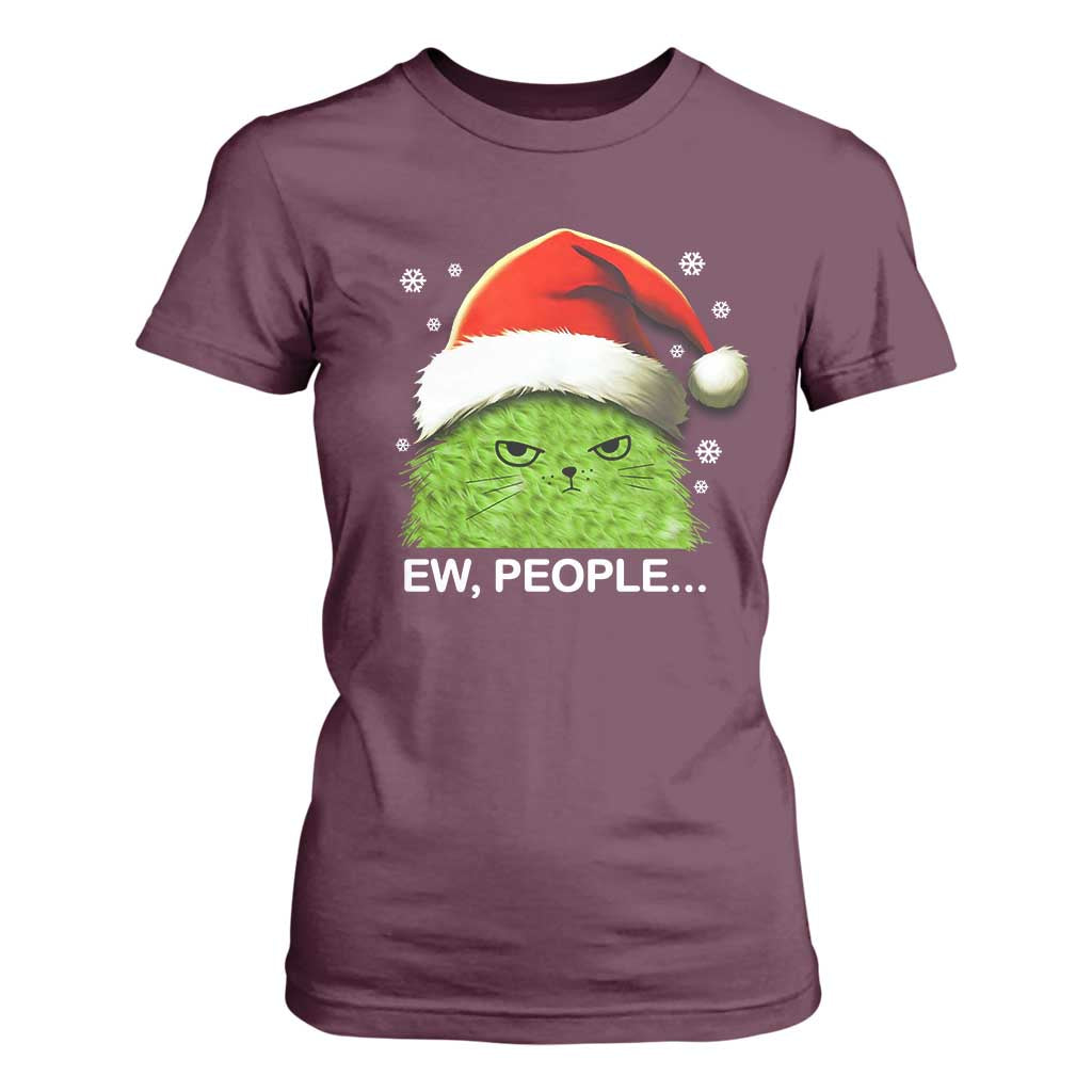 Christmas Cat T Shirt For Women Ew People Meowy Kitten Lovers TS10 Maroon Print Your Wear