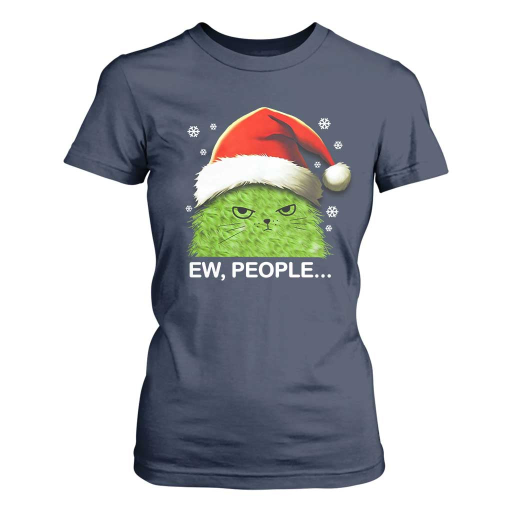 Christmas Cat T Shirt For Women Ew People Meowy Kitten Lovers TS10 Navy Print Your Wear