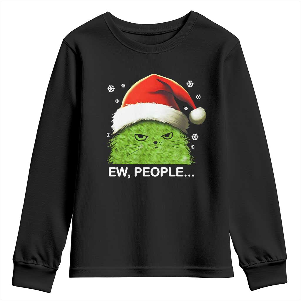 Christmas Cat Youth Sweatshirt Ew People Meowy Kitten Lovers TS10 Black Print Your Wear