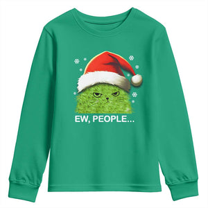 Christmas Cat Youth Sweatshirt Ew People Meowy Kitten Lovers TS10 Irish Green Print Your Wear