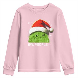 Christmas Cat Youth Sweatshirt Ew People Meowy Kitten Lovers TS10 Light Pink Print Your Wear