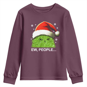 Christmas Cat Youth Sweatshirt Ew People Meowy Kitten Lovers TS10 Maroon Print Your Wear