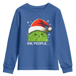 Christmas Cat Youth Sweatshirt Ew People Meowy Kitten Lovers TS10 Royal Blue Print Your Wear
