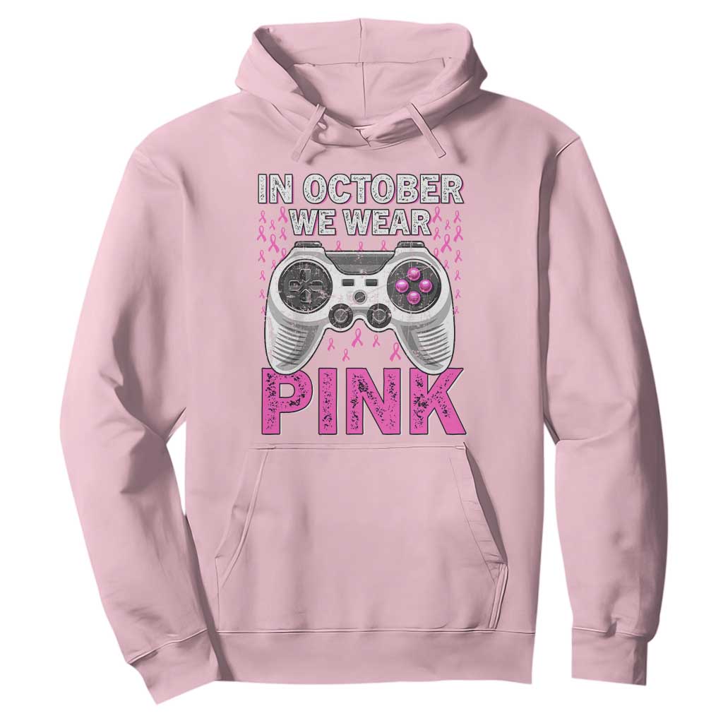 In October We Wear Pink Breast Cancer Awareness Hoodie Pink Ribbon Gaming Kids Boys Youth Video Game TS10 Light Pink Print Your Wear