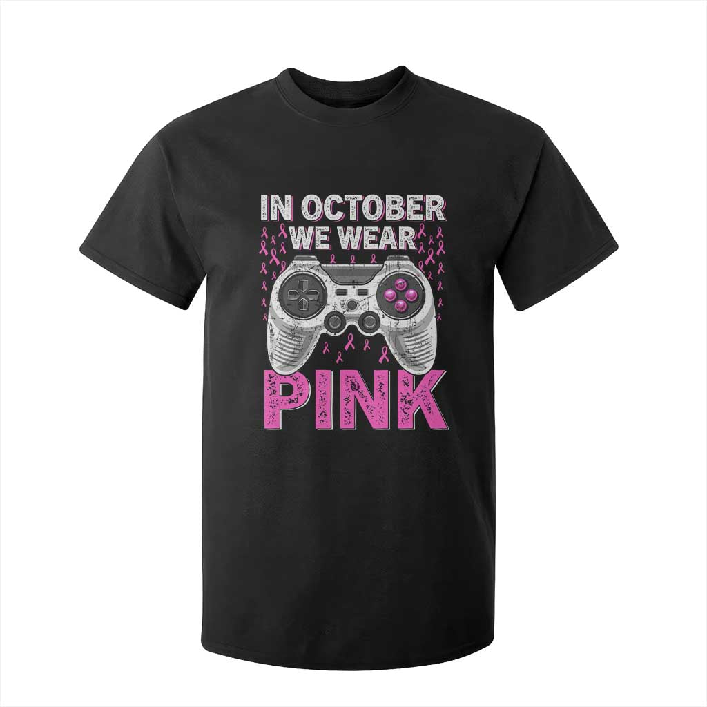 In October We Wear Pink Breast Cancer Awareness T Shirt For Kid Pink Ribbon Gaming Kids Boys Youth Video Game TS10 Black Print Your Wear
