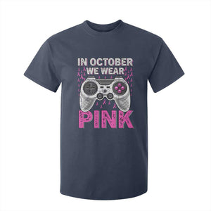 In October We Wear Pink Breast Cancer Awareness T Shirt For Kid Pink Ribbon Gaming Kids Boys Youth Video Game TS10 Navy Print Your Wear