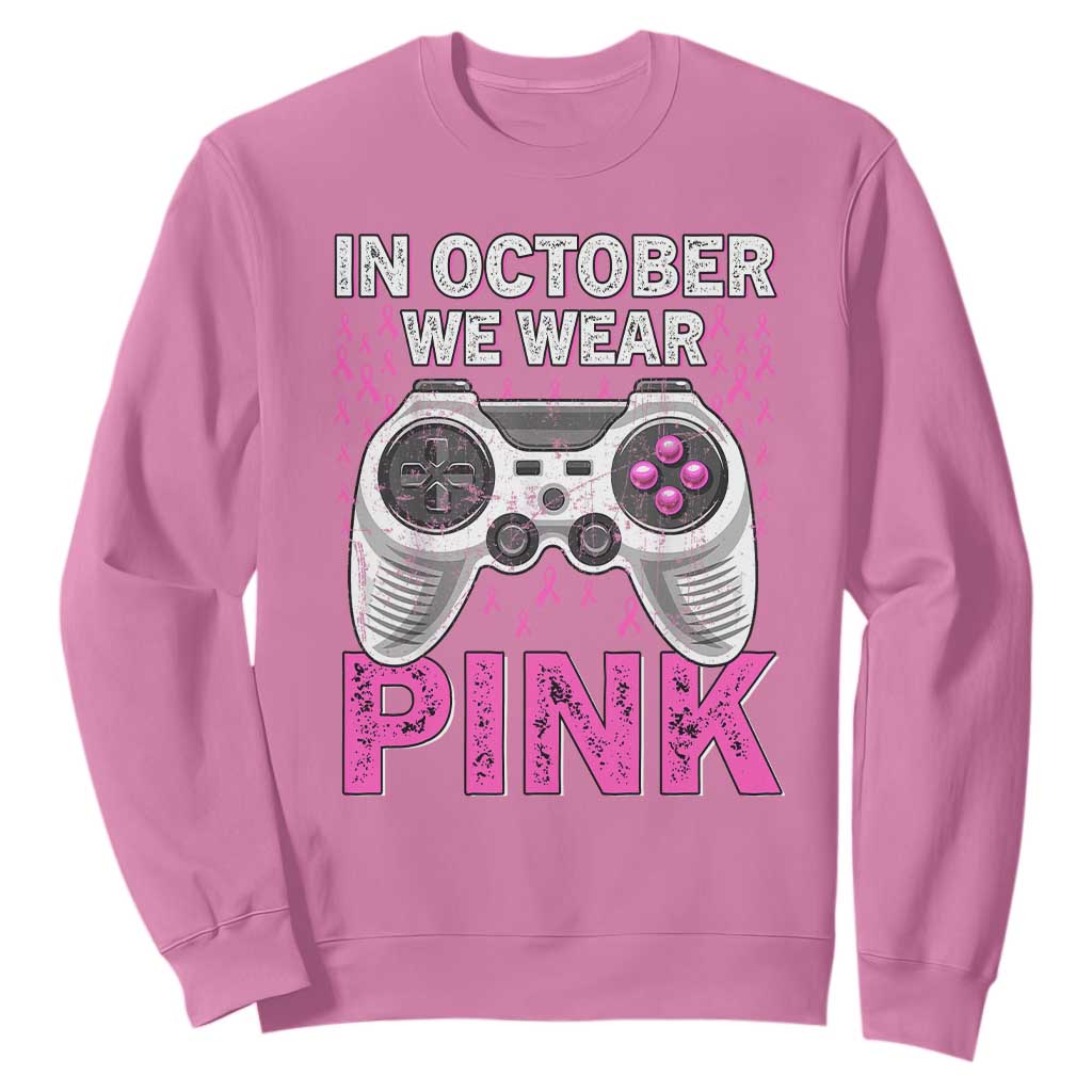 In October We Wear Pink Breast Cancer Awareness Sweatshirt Pink Ribbon Gaming Kids Boys Youth Video Game TS10 Azalea Print Your Wear