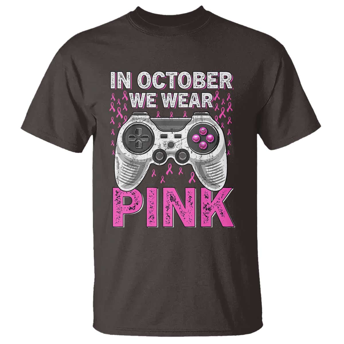 In October We Wear Pink Breast Cancer Awareness T Shirt Pink Ribbon Gaming Kids Boys Youth Video Game TS10 Dark Chocolate Print Your Wear
