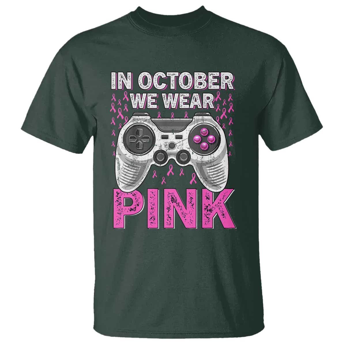 In October We Wear Pink Breast Cancer Awareness T Shirt Pink Ribbon Gaming Kids Boys Youth Video Game TS10 Dark Forest Green Print Your Wear