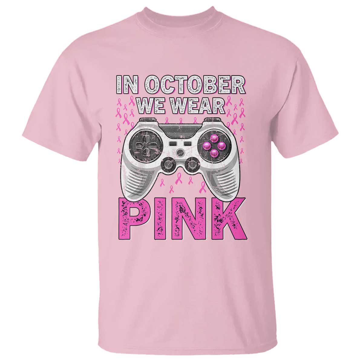 In October We Wear Pink Breast Cancer Awareness T Shirt Pink Ribbon Gaming Kids Boys Youth Video Game TS10 Light Pink Print Your Wear