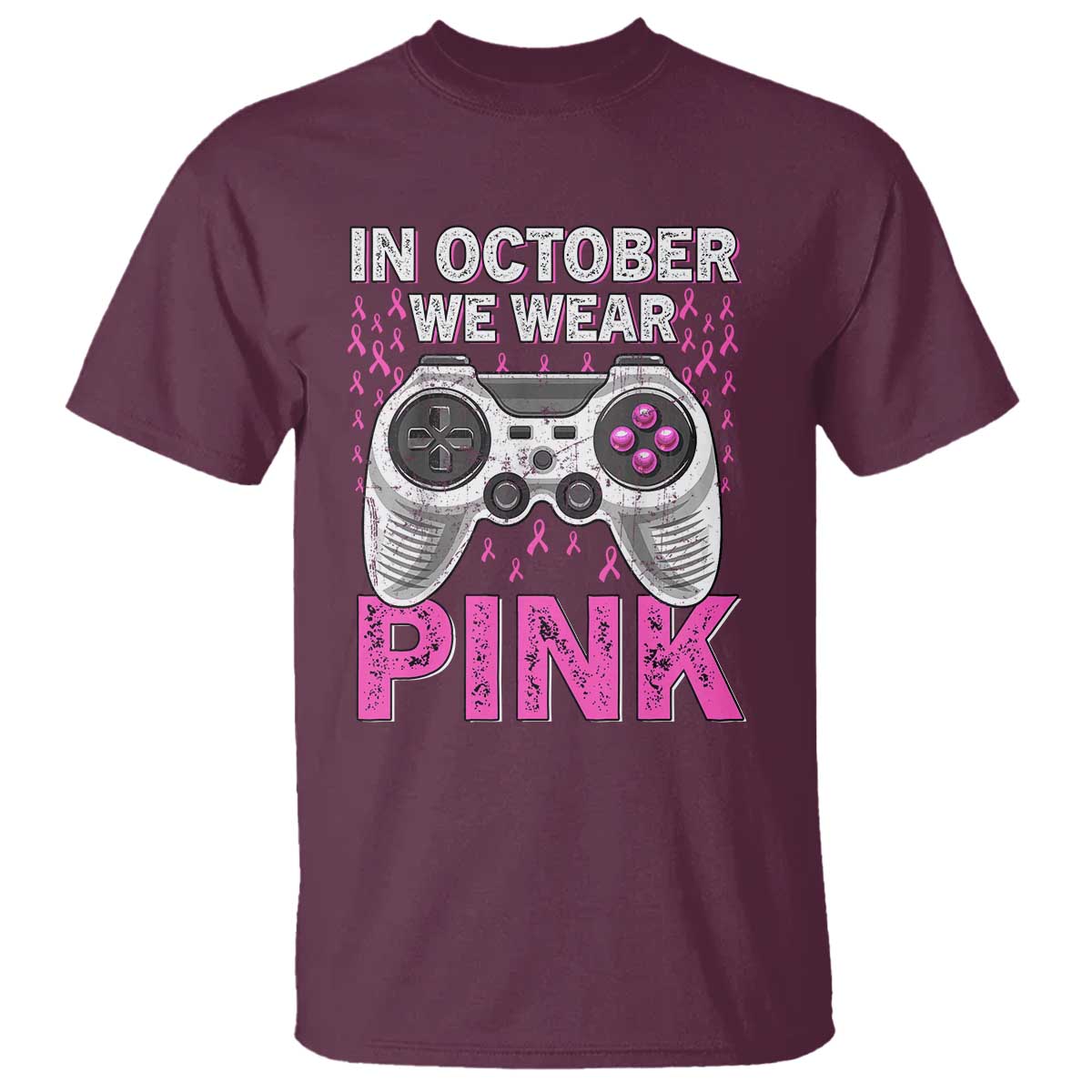 In October We Wear Pink Breast Cancer Awareness T Shirt Pink Ribbon Gaming Kids Boys Youth Video Game TS10 Maroon Print Your Wear