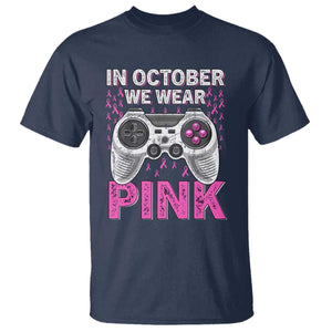In October We Wear Pink Breast Cancer Awareness T Shirt Pink Ribbon Gaming Kids Boys Youth Video Game TS10 Navy Print Your Wear