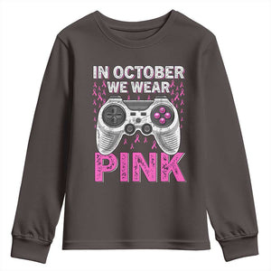 In October We Wear Pink Breast Cancer Awareness Youth Sweatshirt Pink Ribbon Gaming Kids Boys Youth Video Game TS10 Dark Chocolate Print Your Wear
