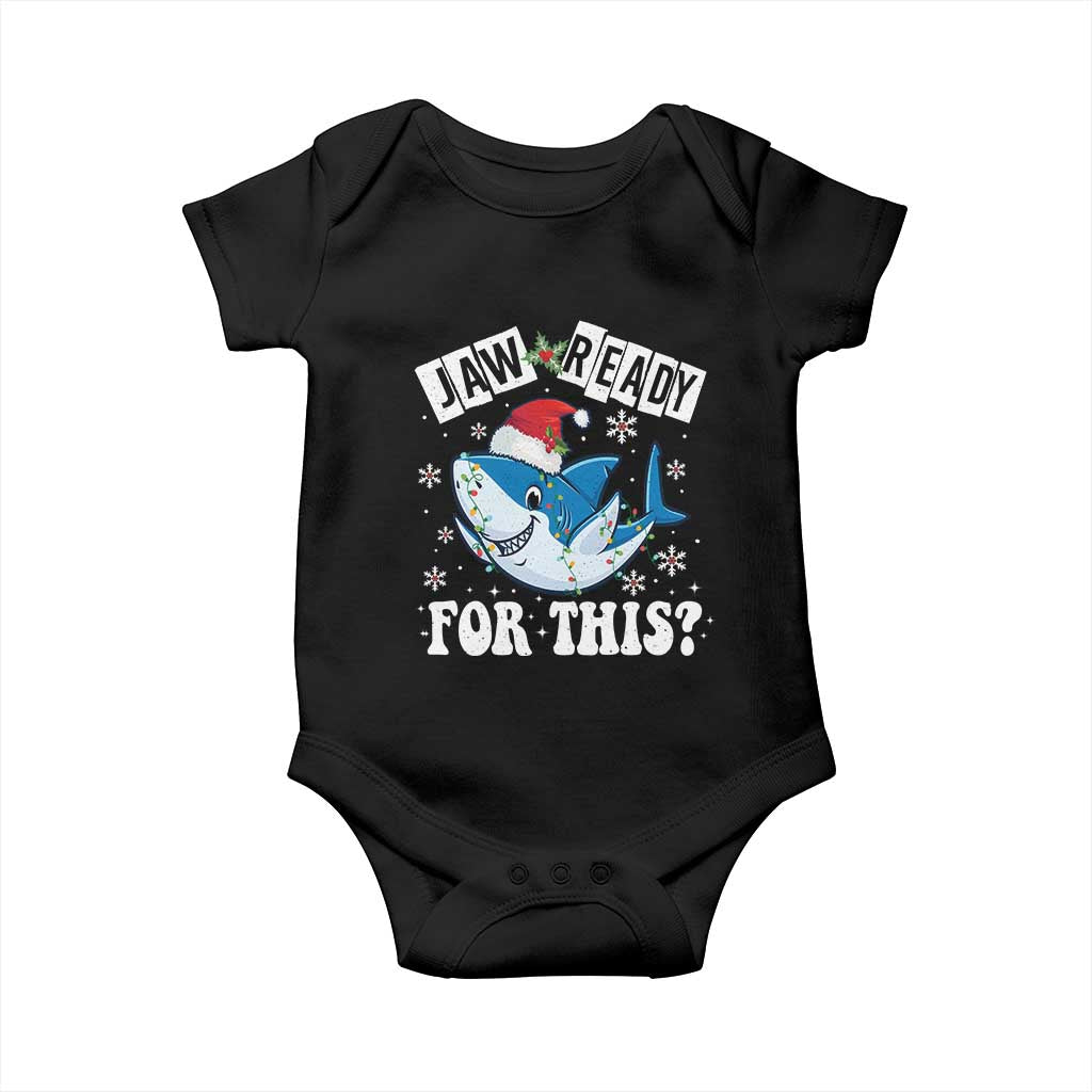 Funny Christmas Baby Onesie Sharkmas Shark Lights Red Santa Hat Jaw Ready For This TS10 Black Print Your Wear