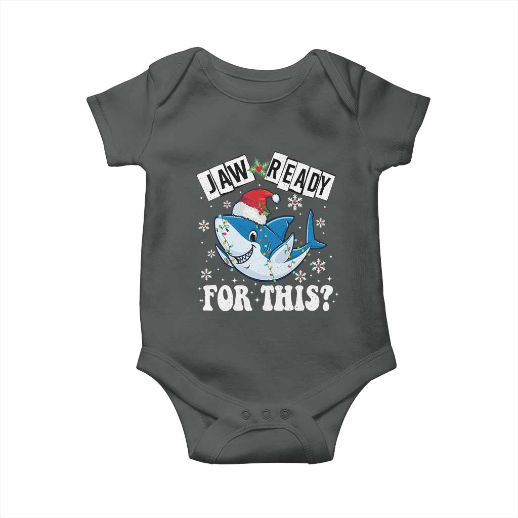 Funny Christmas Baby Onesie Sharkmas Shark Lights Red Santa Hat Jaw Ready For This TS10 Dark Heather Print Your Wear