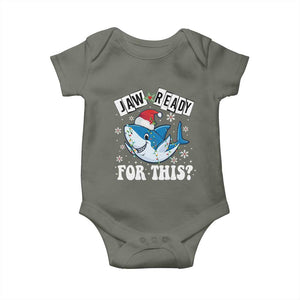Funny Christmas Baby Onesie Sharkmas Shark Lights Red Santa Hat Jaw Ready For This TS10 Military Green Print Your Wear