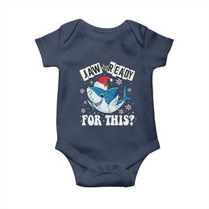 Funny Christmas Baby Onesie Sharkmas Shark Lights Red Santa Hat Jaw Ready For This TS10 Navy Print Your Wear