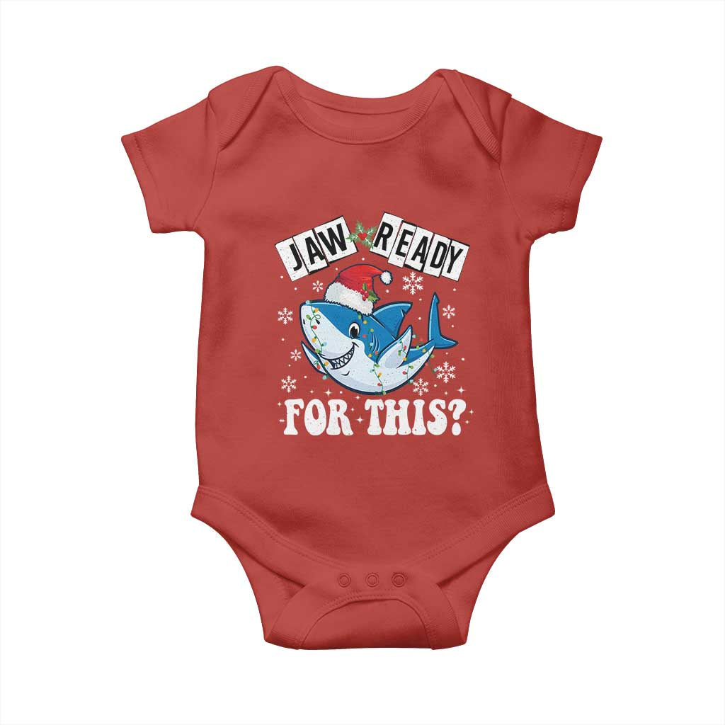 Funny Christmas Baby Onesie Sharkmas Shark Lights Red Santa Hat Jaw Ready For This TS10 Red Print Your Wear