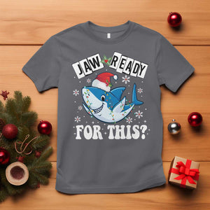 Funny Christmas T Shirt Sharkmas Shark Lights Red Santa Hat Jaw Ready For This TS10 Charcoal Print Your Wear
