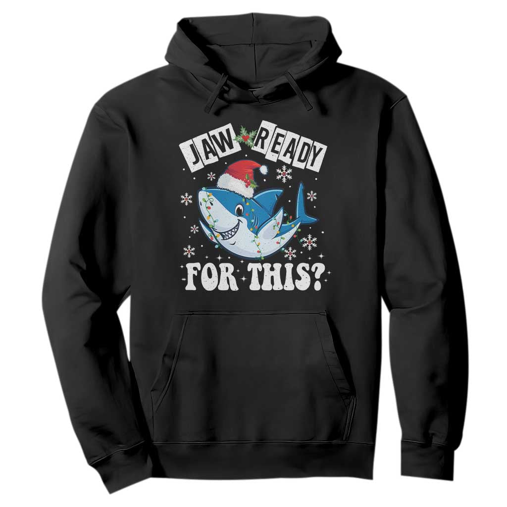 Funny Christmas Hoodie Sharkmas Shark Lights Red Santa Hat Jaw Ready For This TS10 Black Print Your Wear