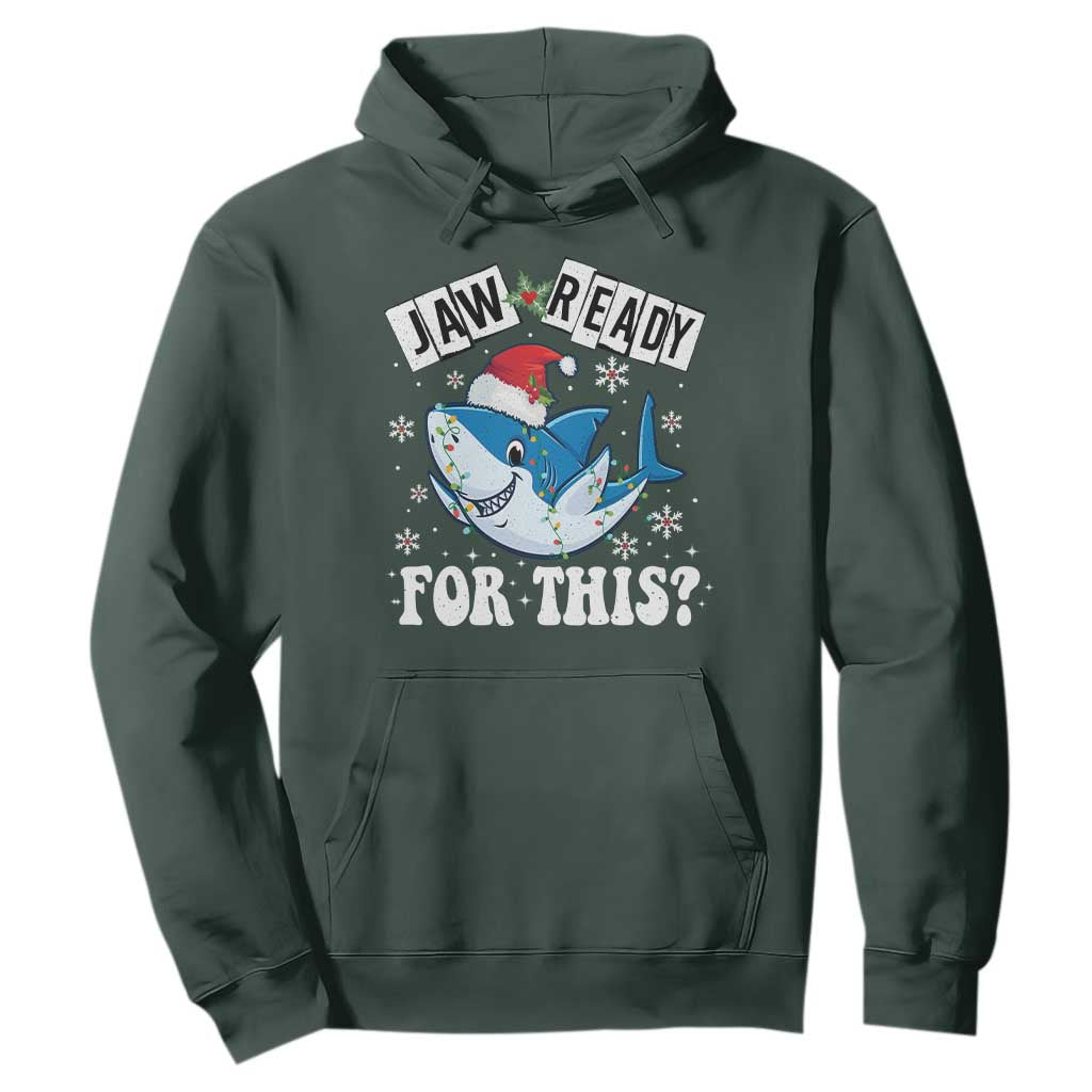 Funny Christmas Hoodie Sharkmas Shark Lights Red Santa Hat Jaw Ready For This TS10 Dark Forest Green Print Your Wear