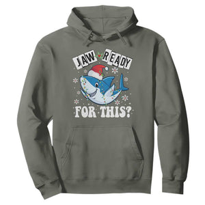 Funny Christmas Hoodie Sharkmas Shark Lights Red Santa Hat Jaw Ready For This TS10 Military Green Print Your Wear