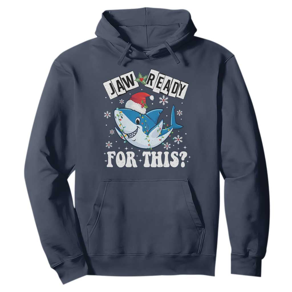 Funny Christmas Hoodie Sharkmas Shark Lights Red Santa Hat Jaw Ready For This TS10 Navy Print Your Wear