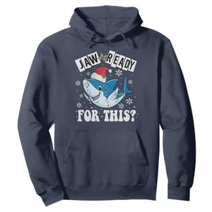 Funny Christmas Hoodie Sharkmas Shark Lights Red Santa Hat Jaw Ready For This TS10 Navy Print Your Wear