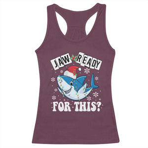 Funny Christmas Racerback Tank Top Sharkmas Shark Lights Red Santa Hat Jaw Ready For This TS10 Maroon Print Your Wear