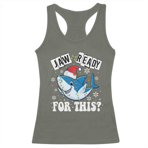 Funny Christmas Racerback Tank Top Sharkmas Shark Lights Red Santa Hat Jaw Ready For This TS10 Military Green Print Your Wear